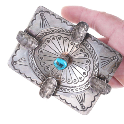 c1940's Navajo Stamped Silver and turquoise ashtray