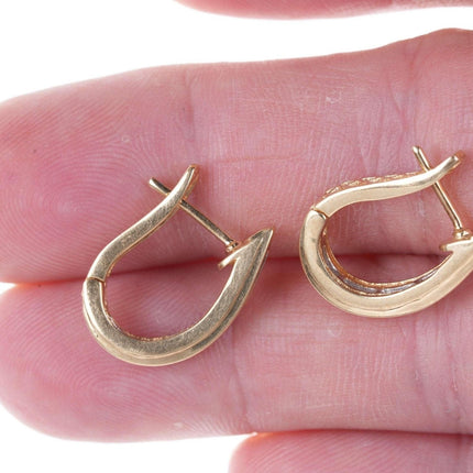 14k gold and diamond huggie hoop earrings