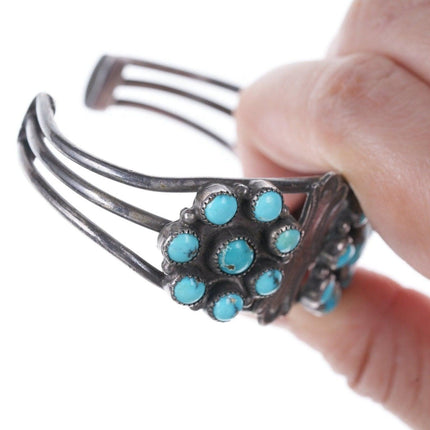 30's-40's  Navajo stamped silver turquoise cluster bracelet