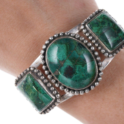 40's-50's Navajo stamped silver chrysocolla cuff bracelet