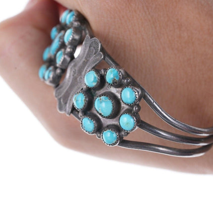 30's-40's  Navajo stamped silver turquoise cluster bracelet