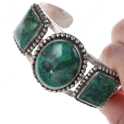 40's-50's Navajo stamped silver chrysocolla cuff bracelet