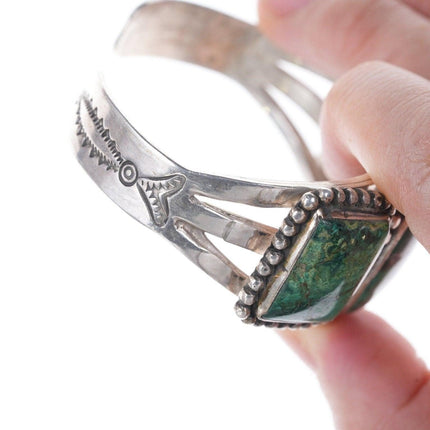 40's-50's Navajo stamped silver chrysocolla cuff bracelet