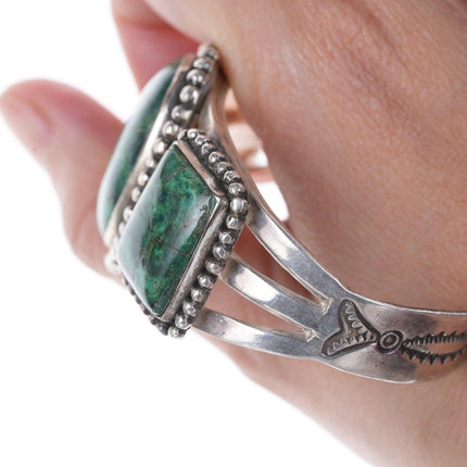 40's-50's Navajo stamped silver chrysocolla cuff bracelet