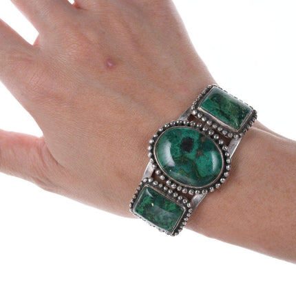 40's-50's Navajo stamped silver chrysocolla cuff bracelet