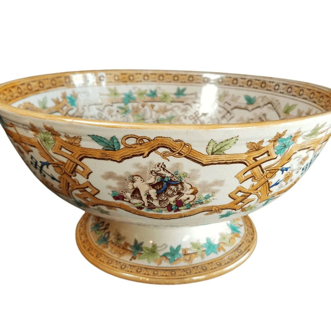 Furnival Staffordshire Transferware Punch Bowl Polychrome Lustre Decoration c.18