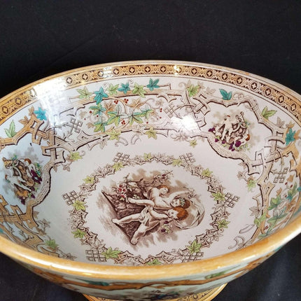 Furnival Staffordshire Transferware Punch Bowl Polychrome Lustre Decoration c.18