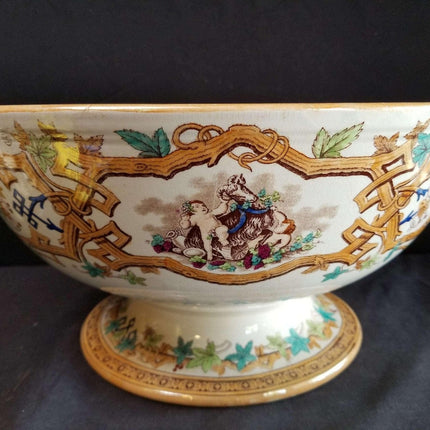 Furnival Staffordshire Transferware Punch Bowl Polychrome Lustre Decoration c.18