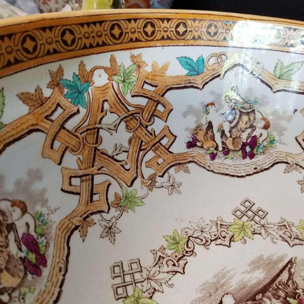 Furnival Staffordshire Transferware Punch Bowl Polychrome Lustre Decoration c.18