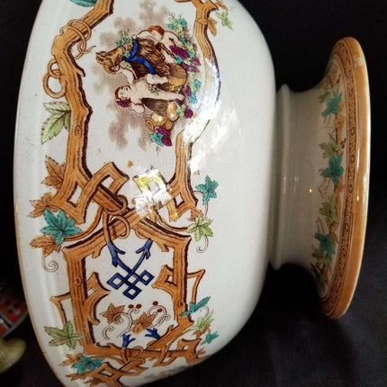 Furnival Staffordshire Transferware Punch Bowl Polychrome Lustre Decoration c.18