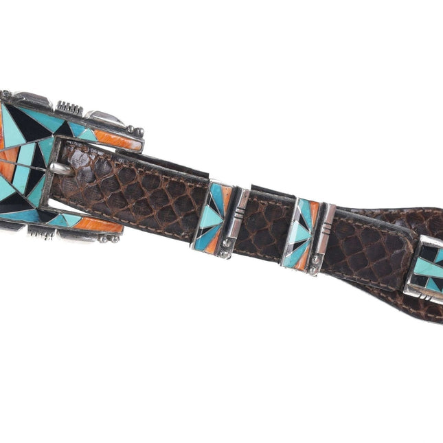 Vintage Navajo Sterling Multi-stone channel inlay ranger belt buckle set
