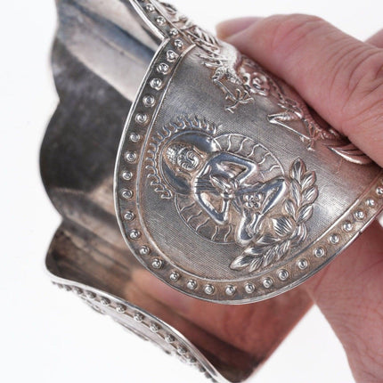 Antique Asian silver Repousse Buddha Cuff bracelet