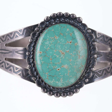 Large Fred Harvey Era Native American Sterling/turquoise Heavy stamped cuff w