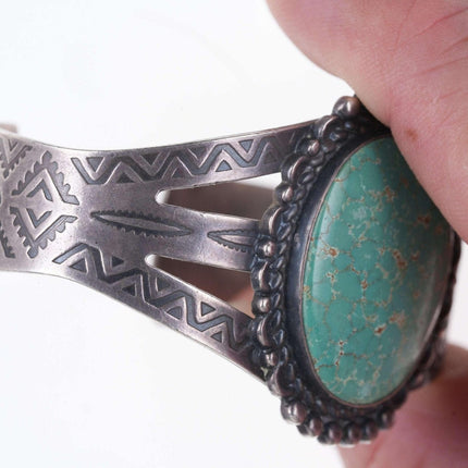 Large Fred Harvey Era Native American Sterling/turquoise Heavy stamped cuff w