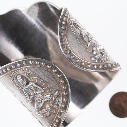 Antique Asian silver Repousse Buddha Cuff bracelet