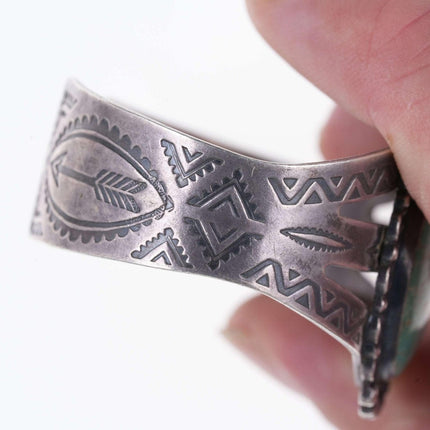 Large Fred Harvey Era Native American Sterling/turquoise Heavy stamped cuff w