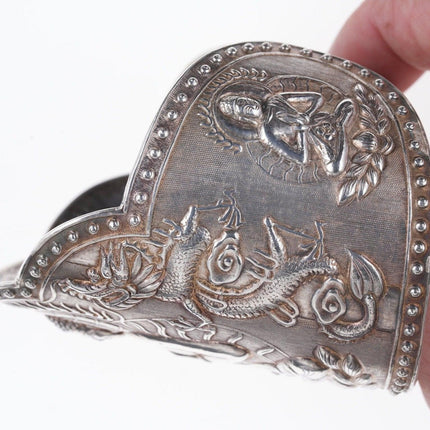 Antique Asian silver Repousse Buddha Cuff bracelet