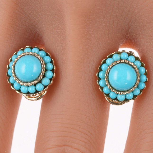 Vintage 14k gold Turquoise beaded French clip earrings