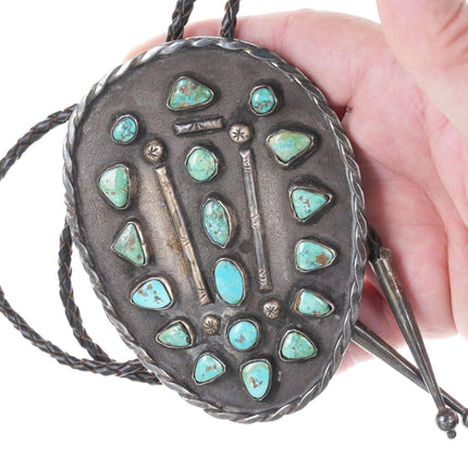 Huge c1950's Navajo silver and turquoise bolo tie