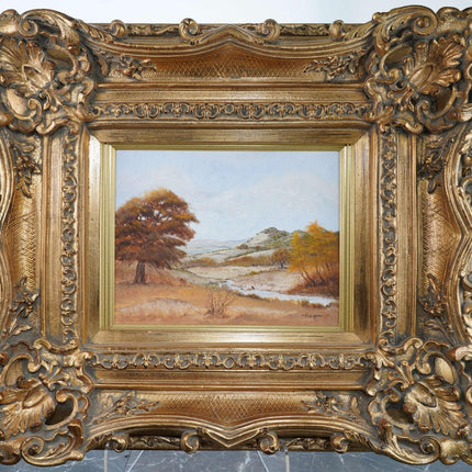 Texas hill country Oil on Canvas in amazing carved wood frame