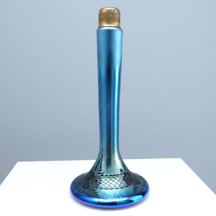 Steuben Etched Blue Aurene Parfümflaschensockel