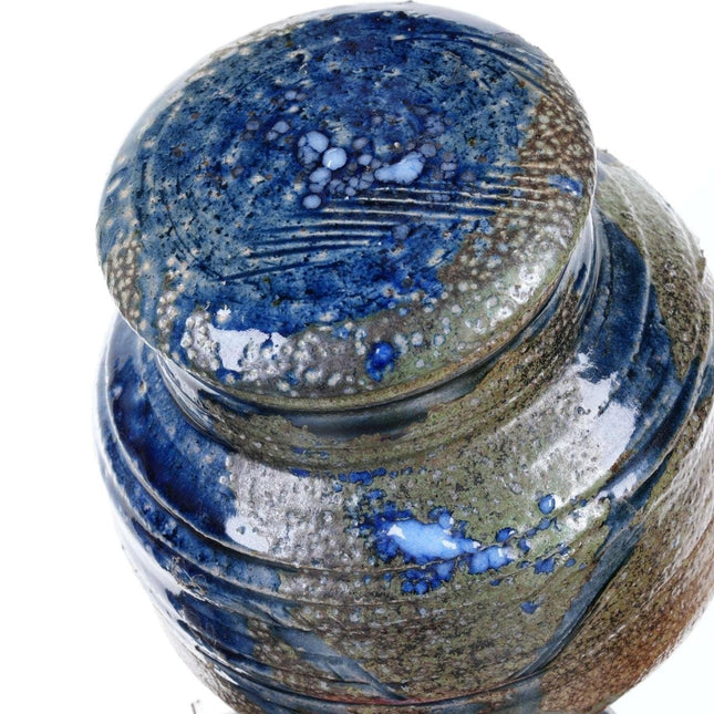 Don Reitz(1929-2014) Lidded Salt glazed Studio Pottery Vessel 4.75" tall and wid
