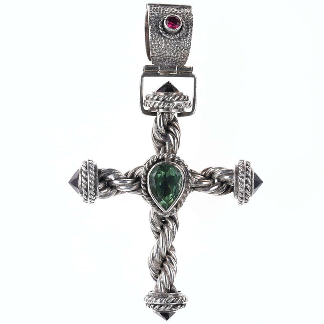 Large De'Carol Designs Sterling Jeweled cross pendant