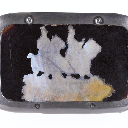 18th Century Silver, mother of pearl inlay tobacco box with Equestrian scene