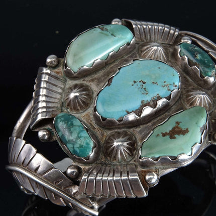 Vintage Navajo Sterling turquoise nugget cuff bracelet f