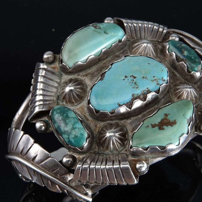 Vintage Navajo Sterling turquoise nugget cuff bracelet f