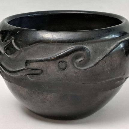 Rose Gonzales (1900-1989), San Ildefonso Pueblo Wide Bowl with Carved Avanyu