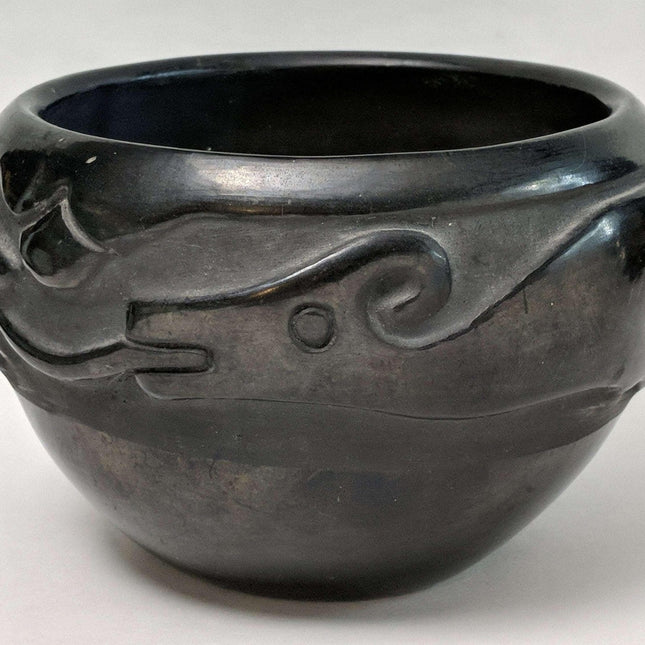Rose Gonzales (1900-1989), San Ildefonso Pueblo Wide Bowl with Carved Avanyu