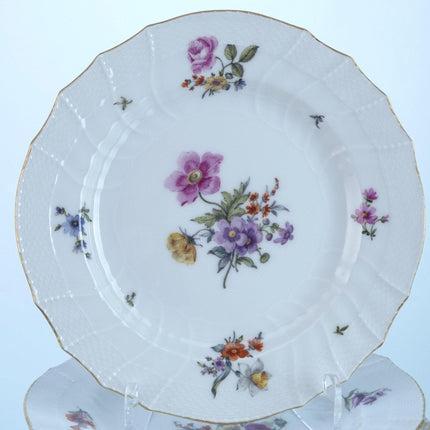 Antique KPM Basketweave Hand Painted Dresden Flowers Pattern Luncheon Plates 8.5