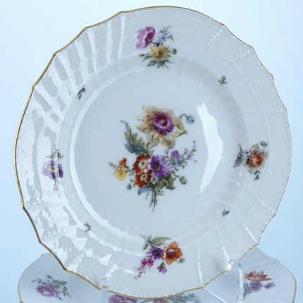 Antique KPM Basketweave Hand Painted Dresden Flowers Pattern Luncheon Plates 8.5