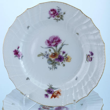 Antique KPM Basketweave Hand Painted Dresden Flowers Pattern Luncheon Plates 8.5