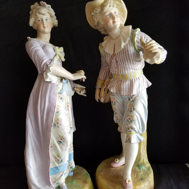 Antique Bisque Man and Woman Statutes c.1870 Best Quality 17.5" tall