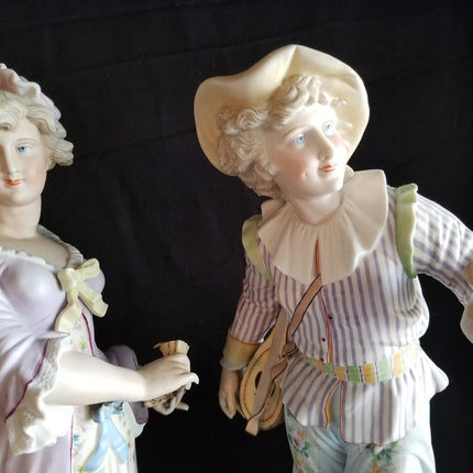 Antique Bisque Man and Woman Statutes c.1870 Best Quality 17.5" tall