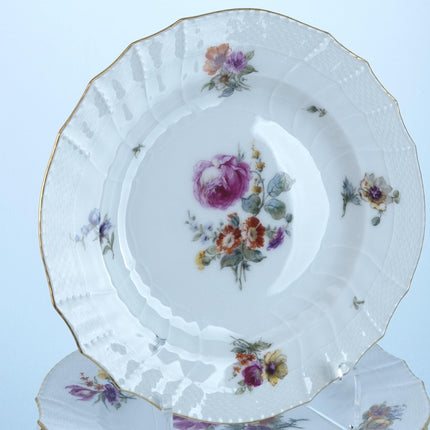 Antique KPM Basketweave Hand Painted Dresden Flowers Pattern Luncheon Plates 8.5