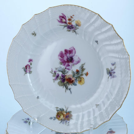 Antique KPM Basketweave Hand Painted Dresden Flowers Pattern Luncheon Plates 8.5