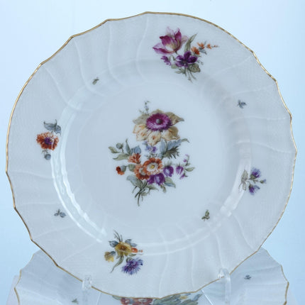 Antique KPM Basketweave Hand Painted Dresden Flowers Pattern Luncheon Plates 8.5