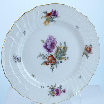 Antique KPM Basketweave Hand Painted Dresden Flowers Pattern Luncheon Plates 8.5