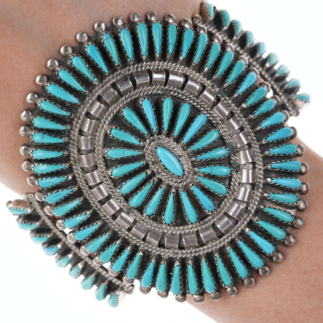 Großes Vintage Zuni Needlepoint Sterling/Türkis Manschettenarmband