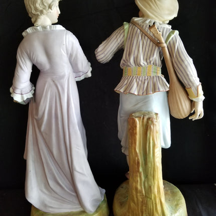 Antique Bisque Man and Woman Statutes c.1870 Best Quality 17.5" tall