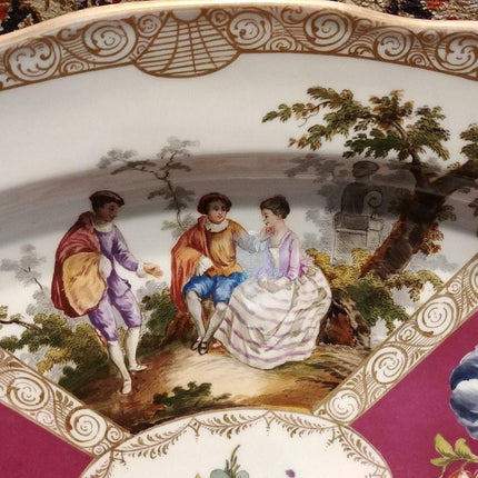 Antique Meissen Platter with Dresden Style hand Painted Portrait Courting Scenes