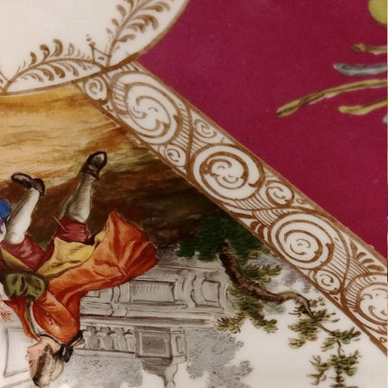 Antike Meissener Platte mit handgemalten Porträts im Dresdner Stil, Blumensträußen und Gold, 18 Zoll, 19. Jahrhundert