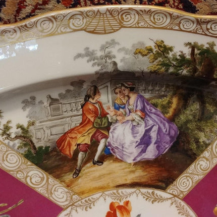 Antique Meissen Platter with Dresden Style hand Painted Portrait Courting Scenes