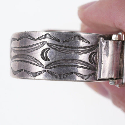 30's-40's Heavy Stamped Native American Silver watch cuff with original working