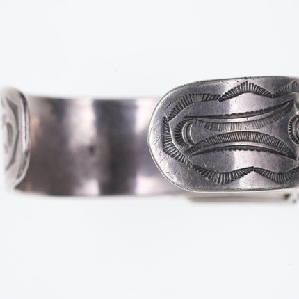 30's-40's Heavy Stamped Native American Silver watch cuff with original working