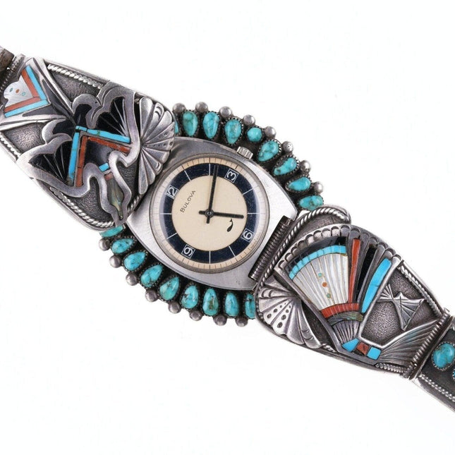 7.25" Amazing Native American sterling silver/turquoise multistone channel inlay