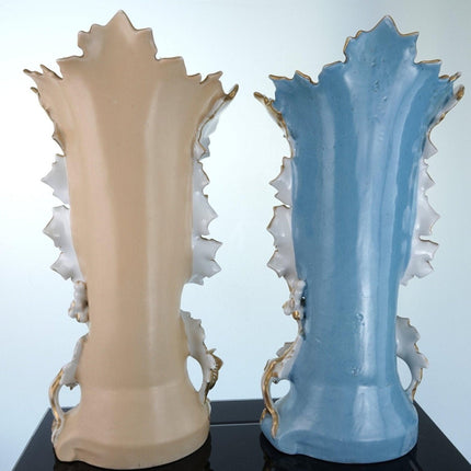 15" c1850 Old Paris Porcelain Mantle Vases Pair